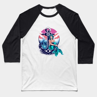 Mermaid leaning against the anchor Baseball T-Shirt